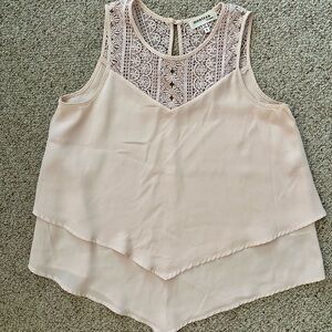 Monteau Pale Blush Lace Yoke Layered Tank Top